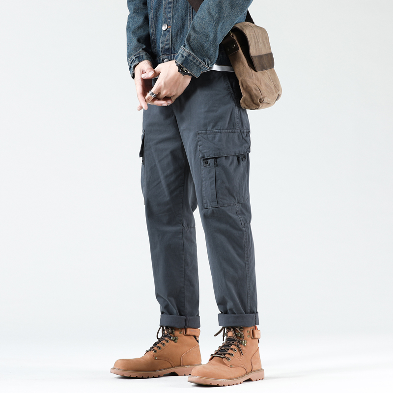 春秋新款直筒复古工装裤男春季配马丁靴宽松美式休闲长裤男士裤子