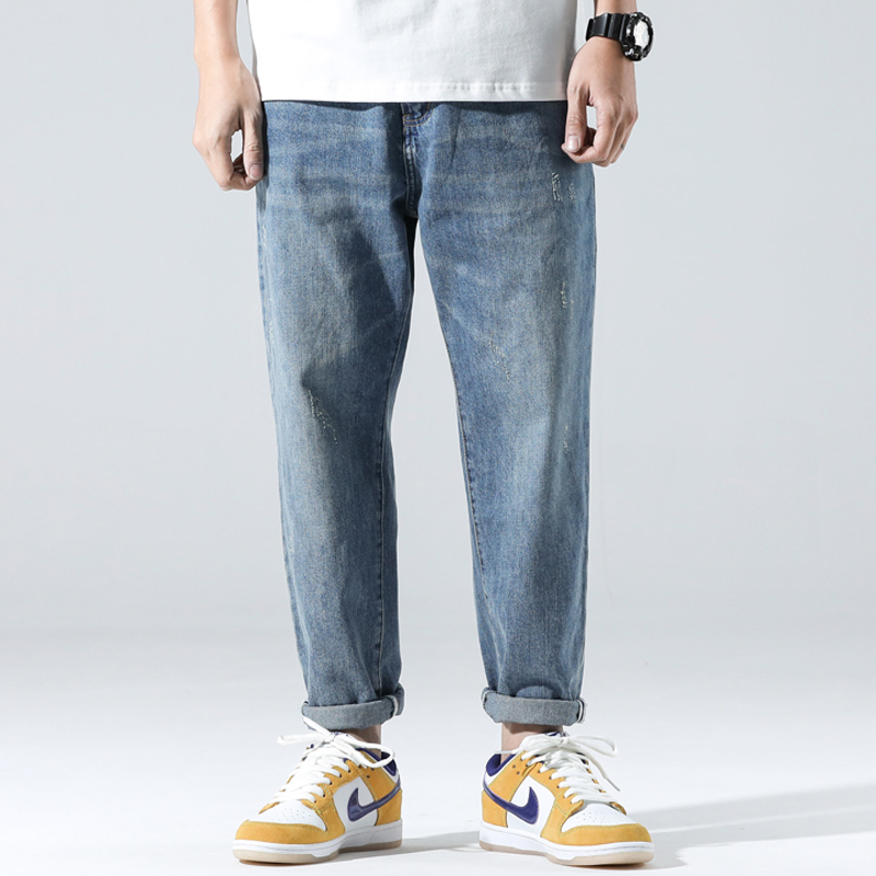 夏季潮牌浅色牛仔裤男复古宽松直筒长裤潮流2022年新款薄款男裤子