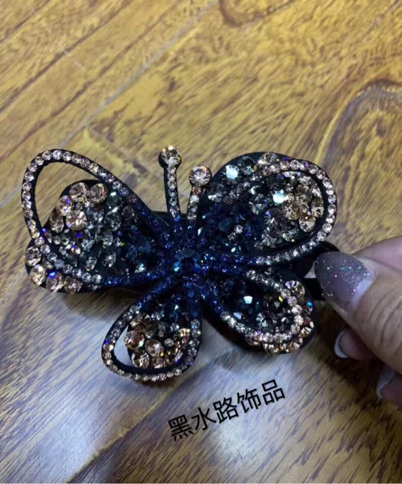 捷克钻进口钻大蝴蝶三齿夹亮钻抓夹盘发发卡横夹防滑齿捏夹头饰