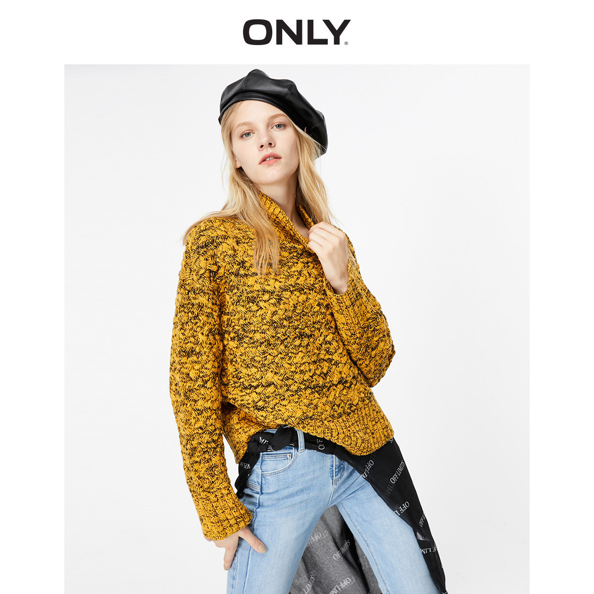 满减only新款宽松半高高领气质混色套头毛衣毛针织衫