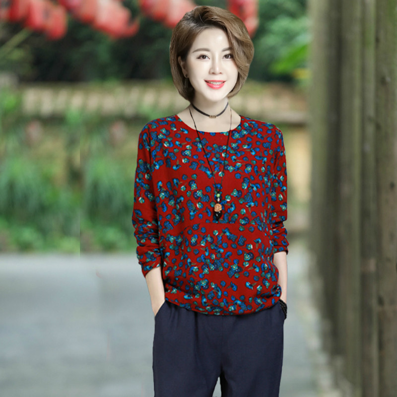 碎花新款宽松大码女装中老年妈妈装韩版文艺休闲上衣t体恤打底衫