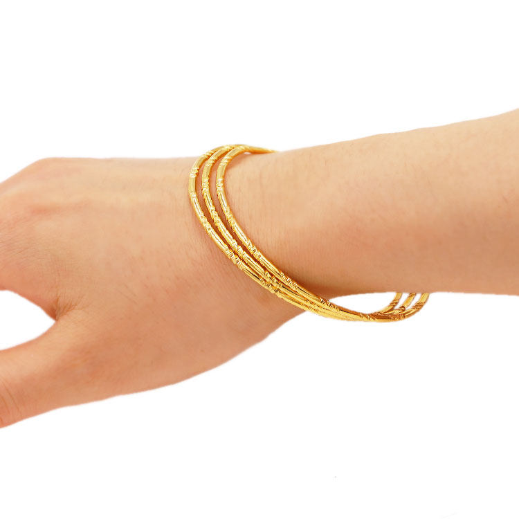 时尚细手圈三圈沙金越南sq20手镯金色黄金色24k摆件