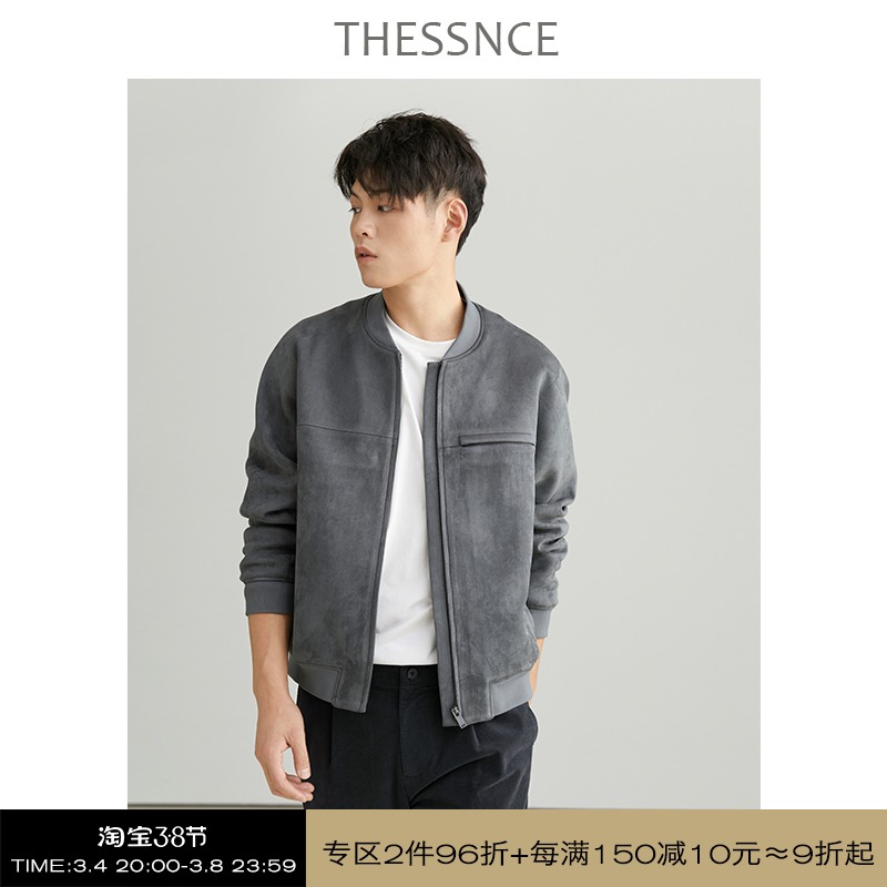 THESSNCE 重磅质感一片式立裁麂皮绒飞行员夹克休闲外套男秋冬