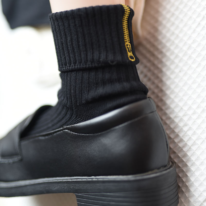 黑色网红袜子女ins潮中筒袜女款皮鞋百搭后跟中筒袜