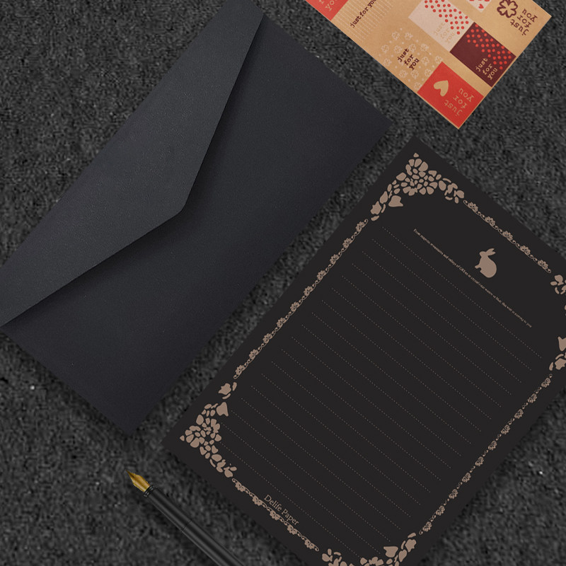 西式简约文艺信封信纸套装厚黑黑色牛皮纸精致信封