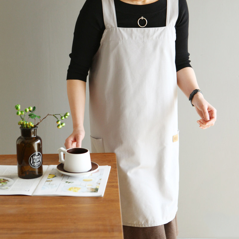 6649简约日式文艺纯棉加厚厨房做饭围裙布艺围裙