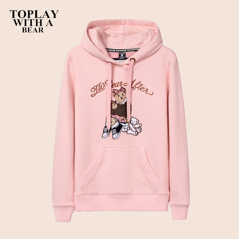 2021新款小熊卫衣女秋冬宽松连帽上衣学生加绒刺绣韩版大码外套潮
