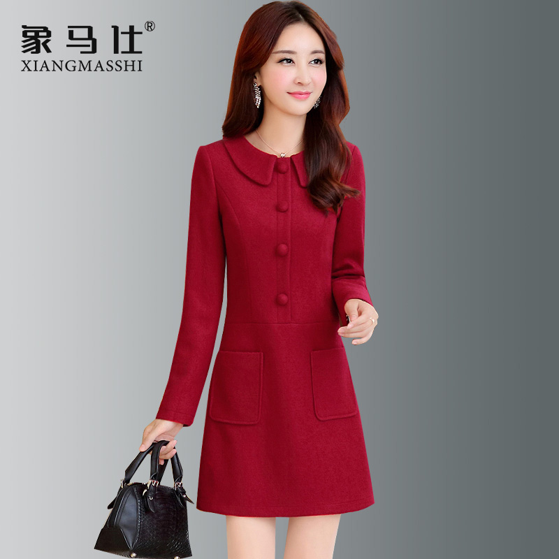红色毛呢连衣裙2022年新款女装妈妈气质高端洋气小个子春秋冬裙子