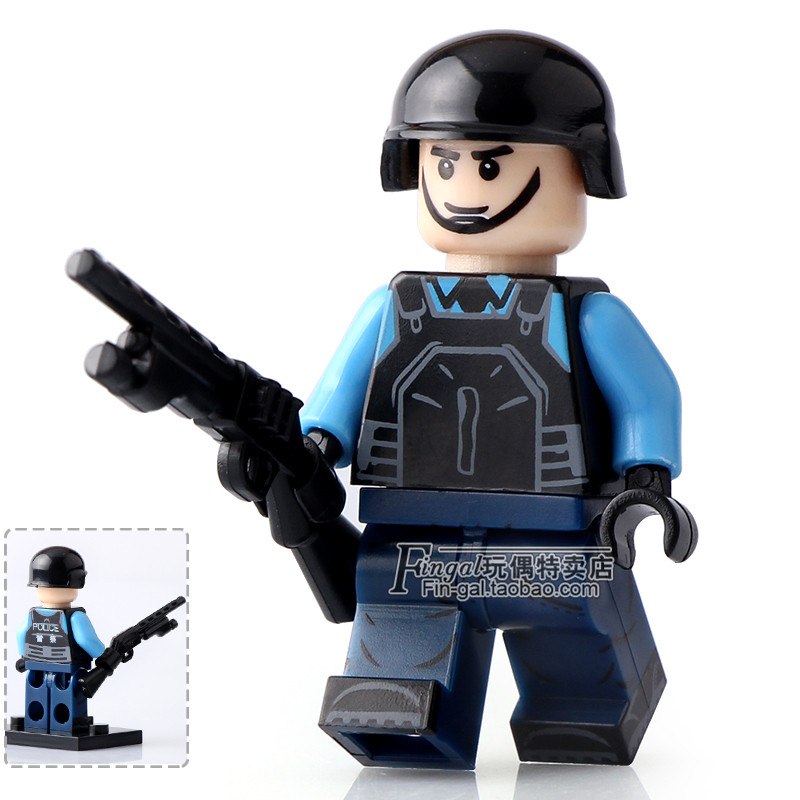 兼容乐高军事系列香港警察飞虎队澳门门警拼装积木人塑料积木