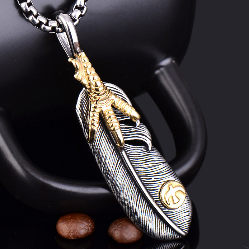时尚潮流复古羽毛龙爪吊坠霸气朋克钛钢项链个性项链