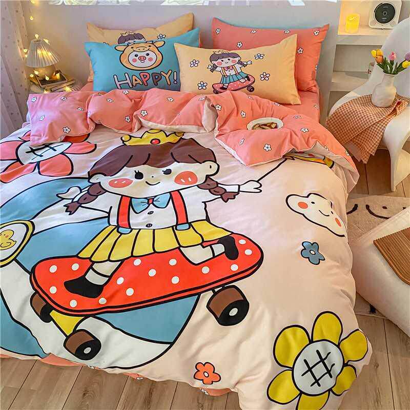 床单洋气质量好滑板公主可爱卡通水洗印花单人床单