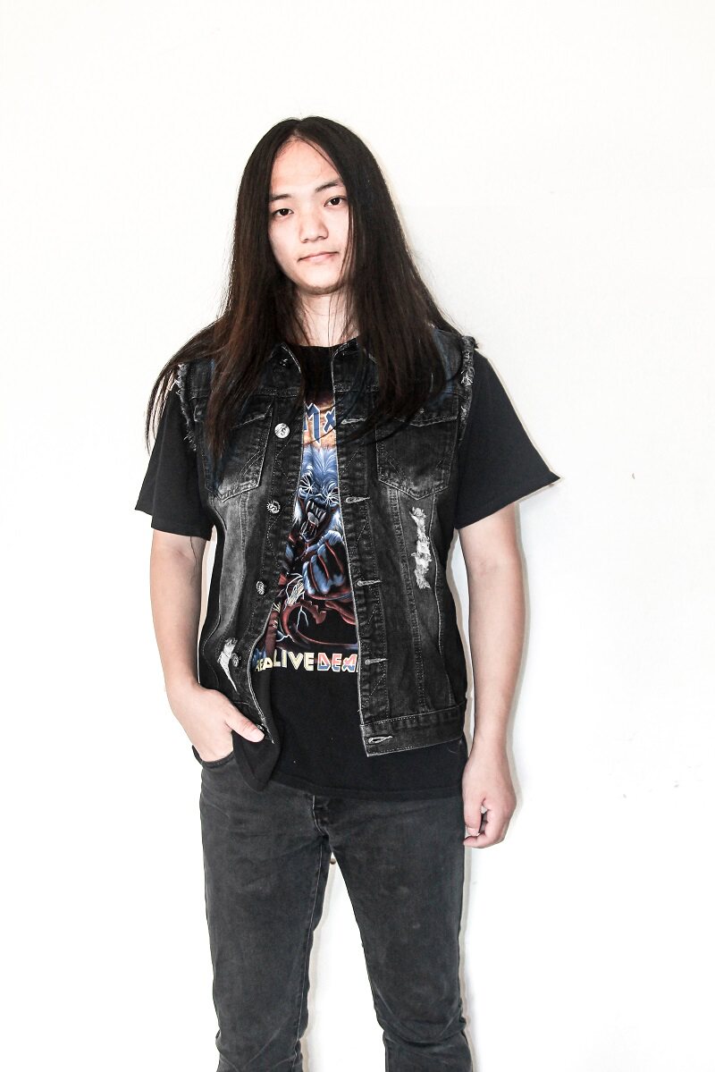 战甲金属党大码男士牛仔马甲缝布thrashmetal背心