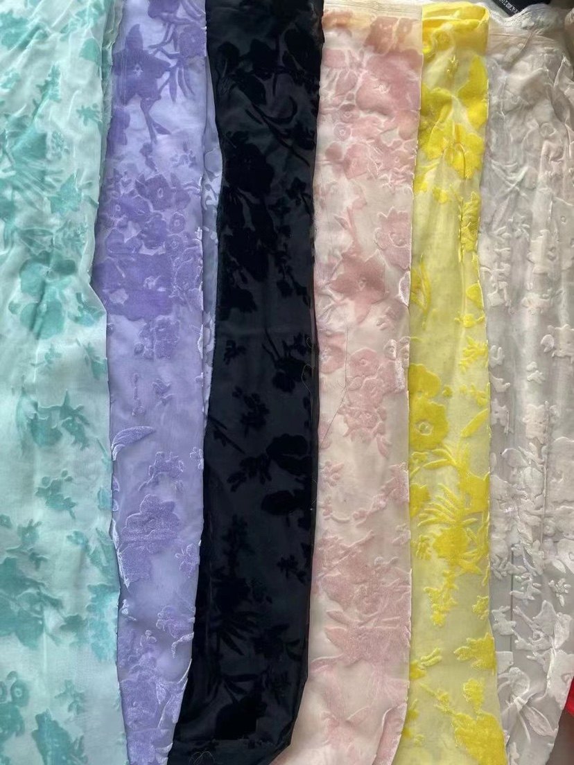 丝绒布料真丝仿真烧花烂花韩国旗袍汉服旗袍