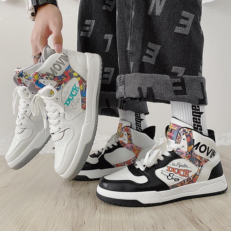 高帮男鞋子ins潮鞋春季新款韩版百搭港风学生休闲鞋小众运动板鞋