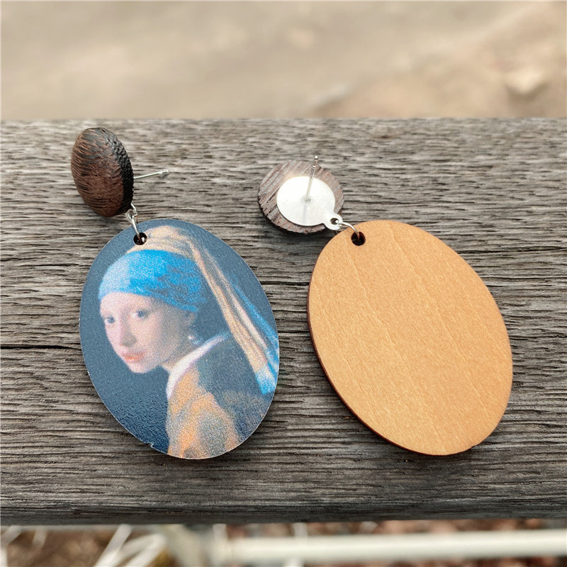 梦良戴珍珠珍珠耳环少女木质几何耳饰银针耳钉耳环