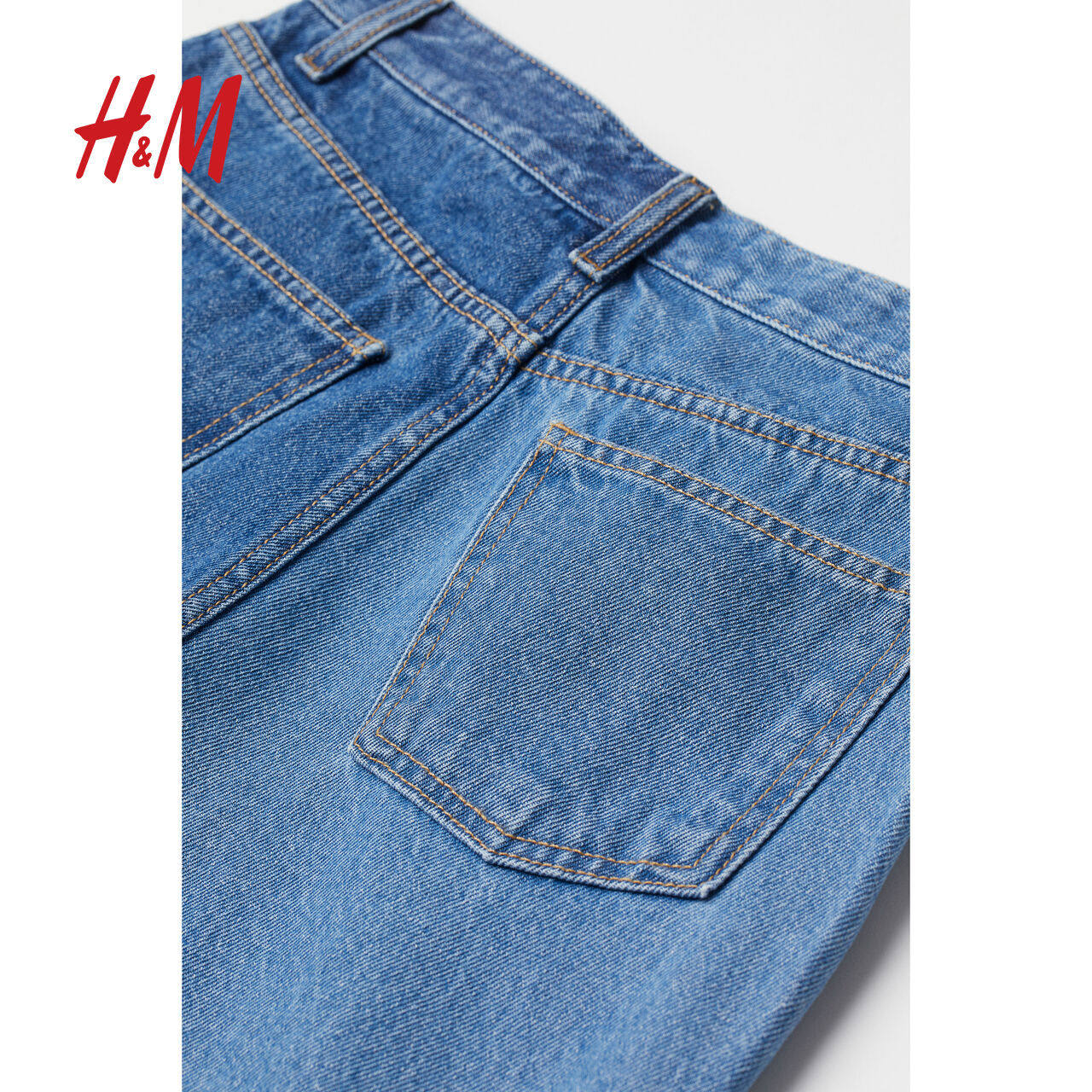 hm女装休闲裤子女2021春装新款撞色宽松高腰牛仔裤