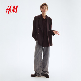 HM女装西装秋季通勤质感学院风双排扣平驳领宽松西服外套1232584