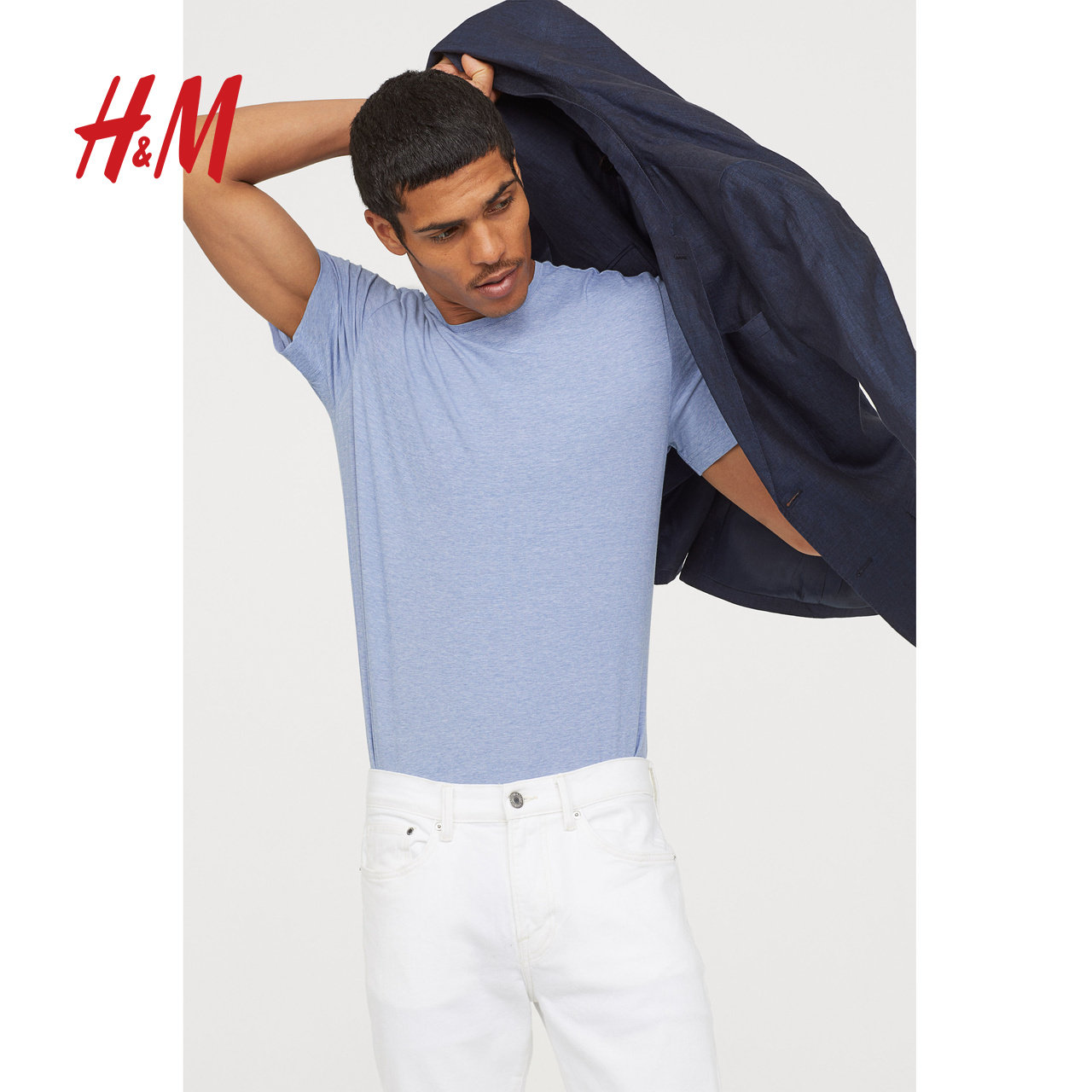 hm 男装短袖t恤2020夏季新款修身上衣潮流潮牌打底衫 0570002