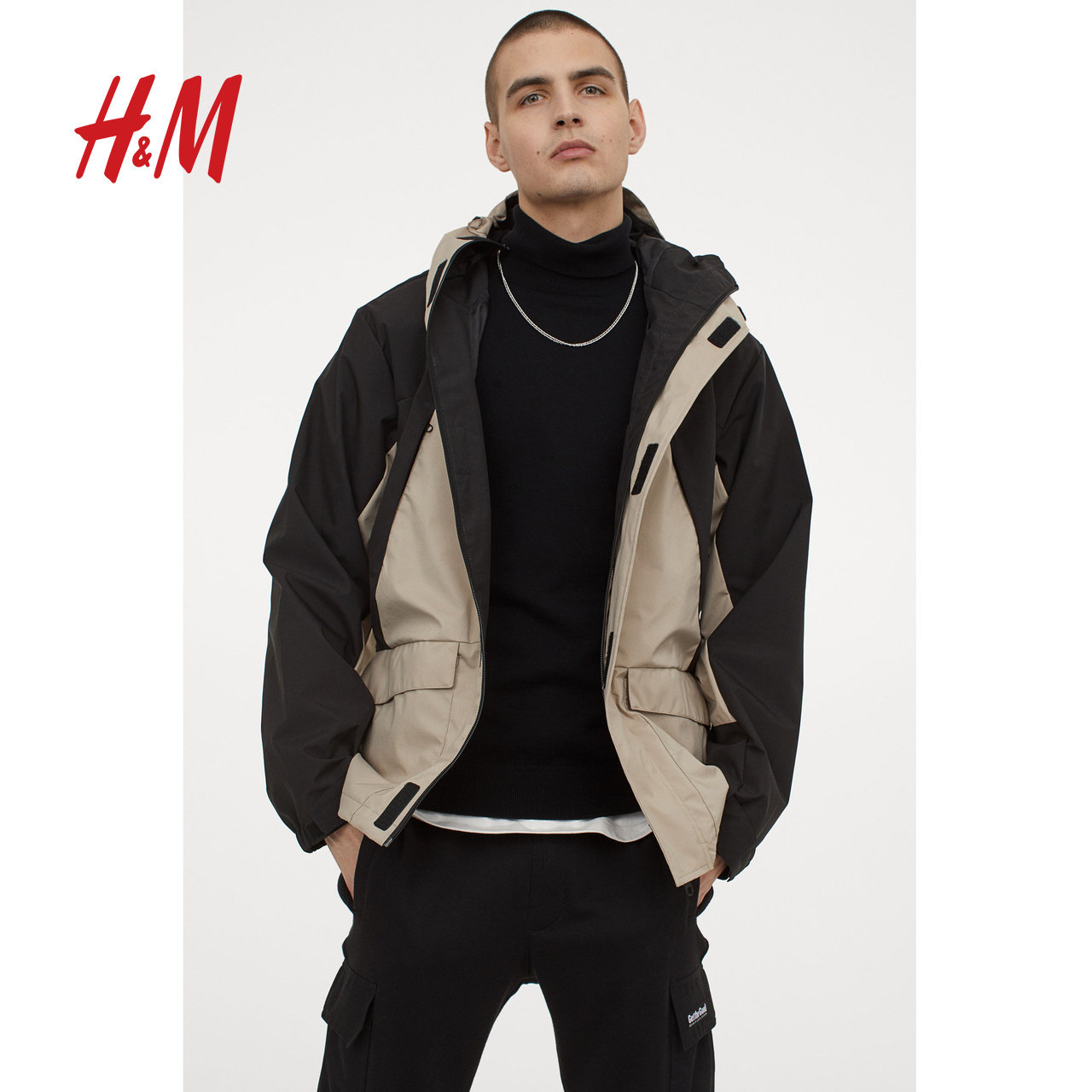 hm男装男士外套男夹克2021春季新款轻便连帽疏水冲锋衣0937680
