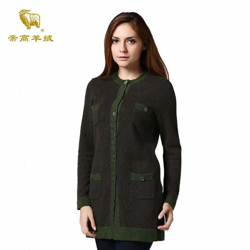 毛衣帝高羊绒衫女纯羊绒领外搭长款开衫毛衣