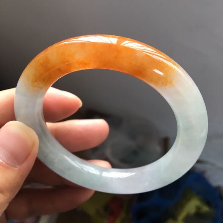 天然缅甸翡翠手镯黄翡圆玉镯俏色手环飘花冰糯种手镯