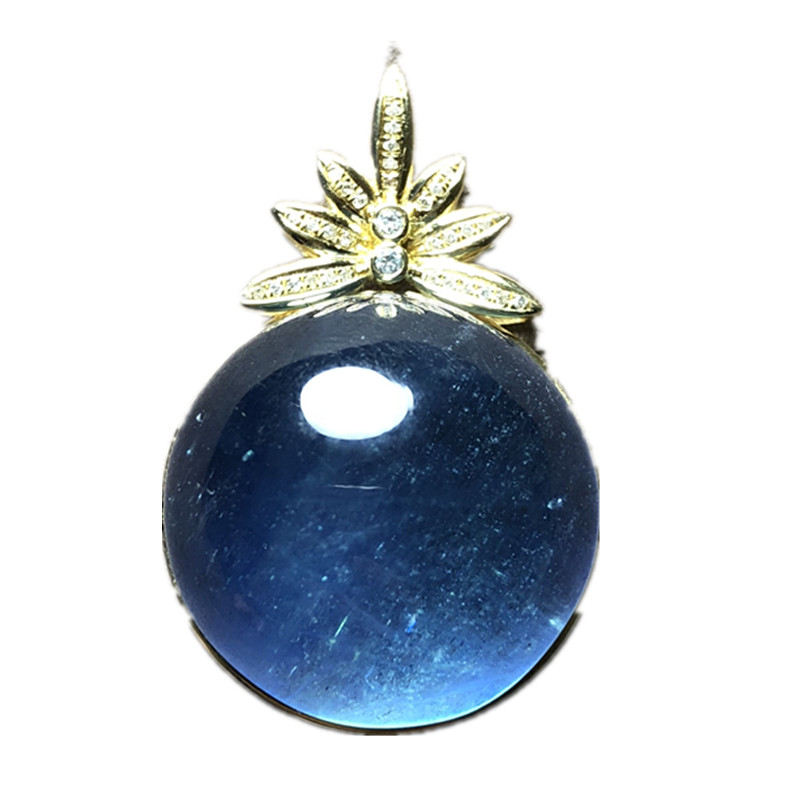 绫罗(饰品)天然巴西冰种海蓝宝魔鬼蓝18k黄金镶嵌吊坠锁骨链女