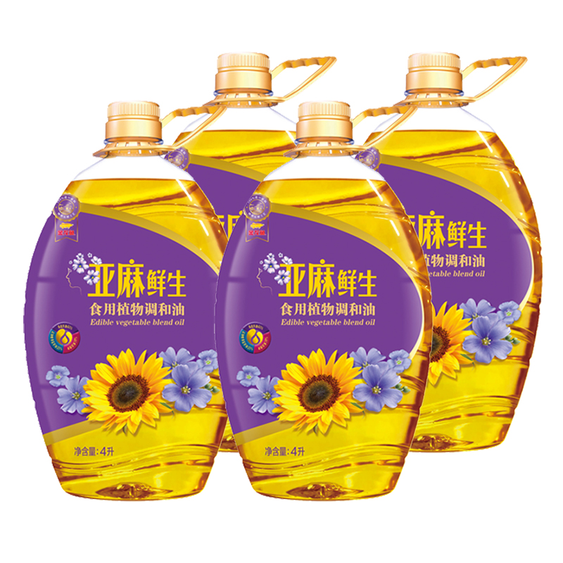 金龙鱼调和油4l4桶亚麻鲜生植物葵花籽食用油粮油亚麻籽油