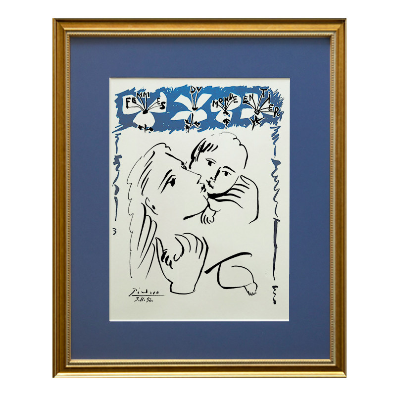 picasso毕加索人物黑白线条大师名画卧室装饰画书房现代装饰画