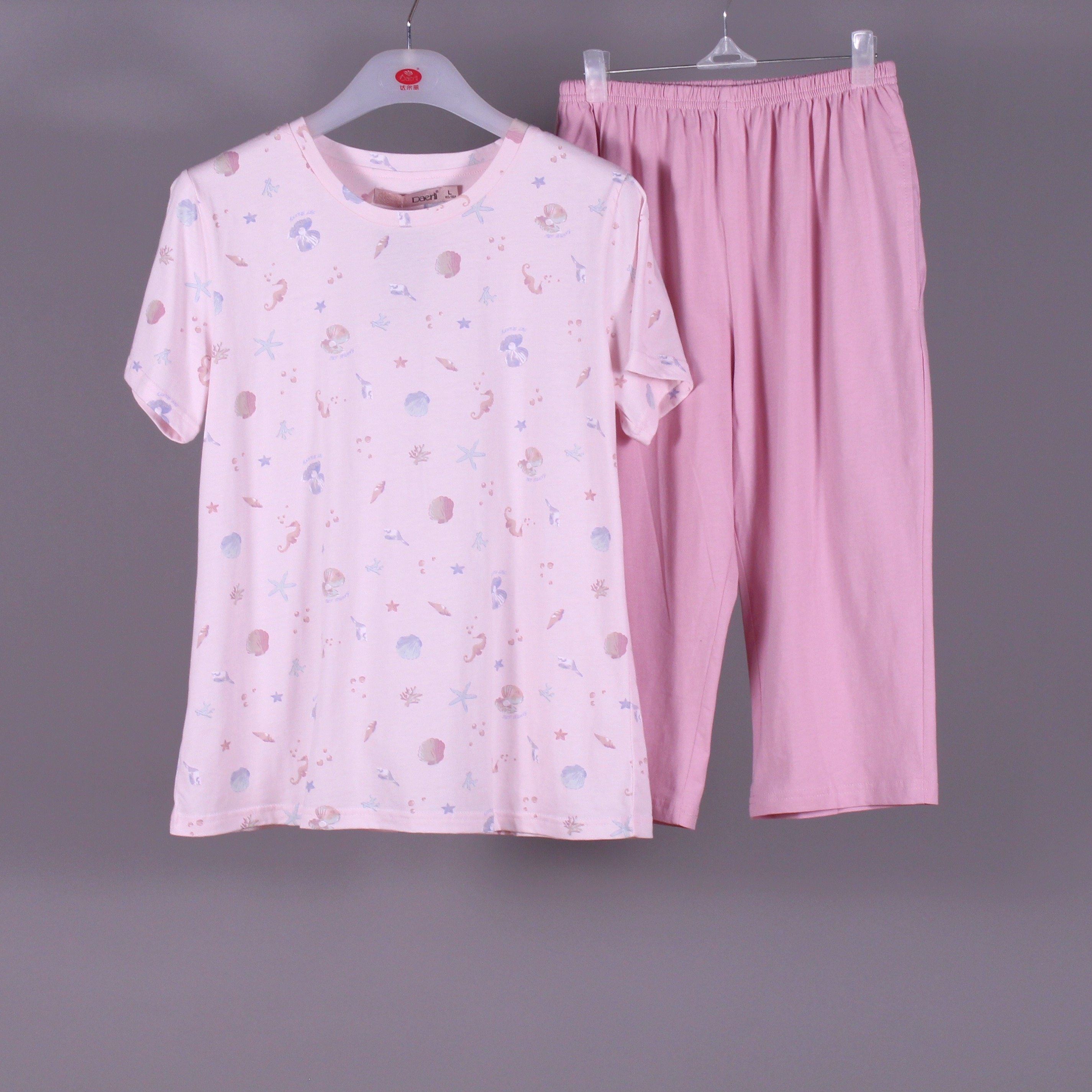 达尔新款纯棉睡衣女士短袖七分圆领睡衣
