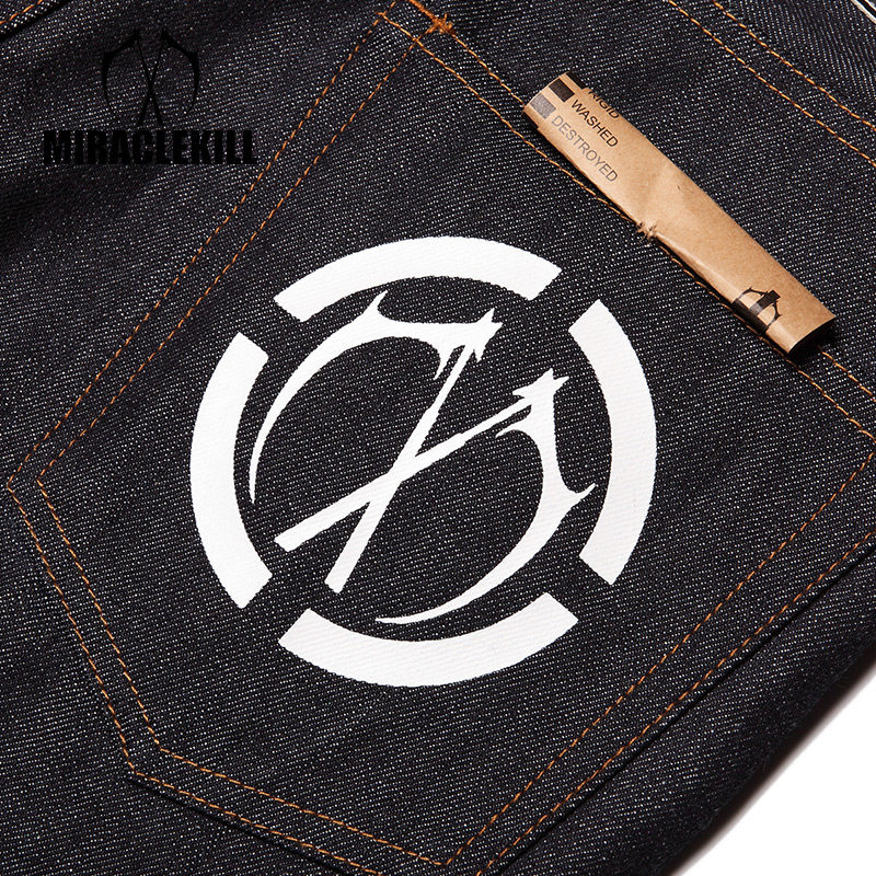 miraclekill春夏新款经典双刀logo原色赤耳丹宁牛仔裤