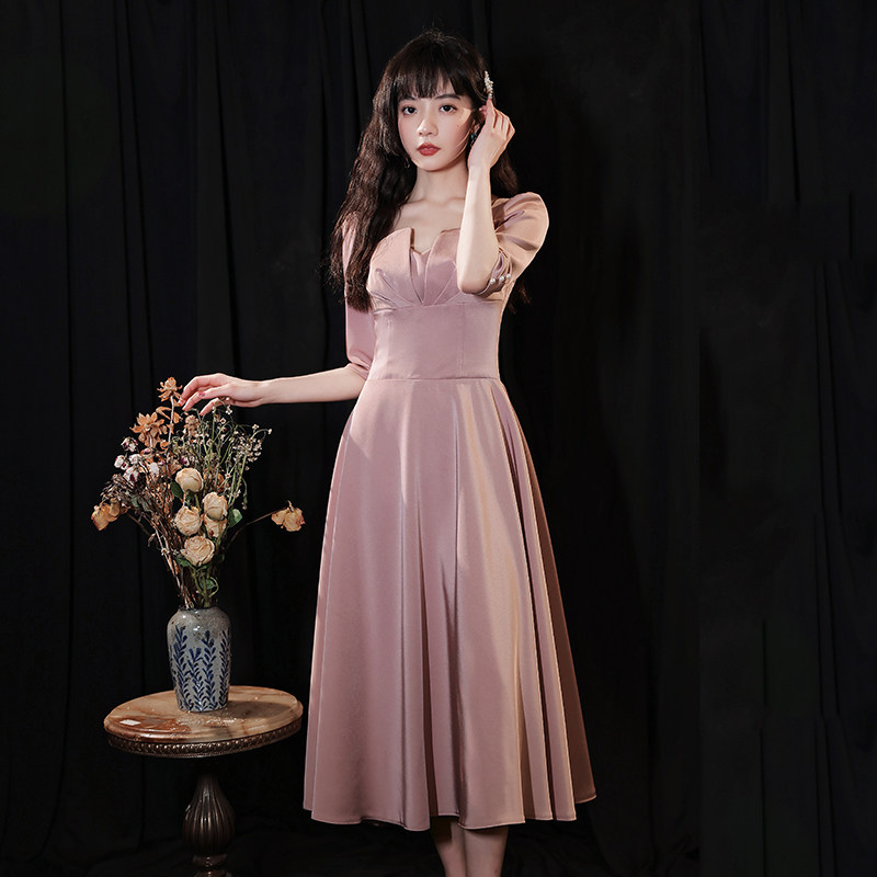 粉色小礼礼服2022新款夏季气质显瘦伴娘生日礼服