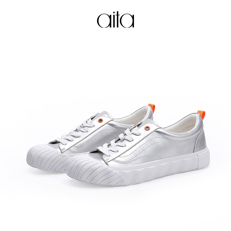 aita艾塔2020春秋新款绑带小白鞋ins时尚光面休闲板鞋