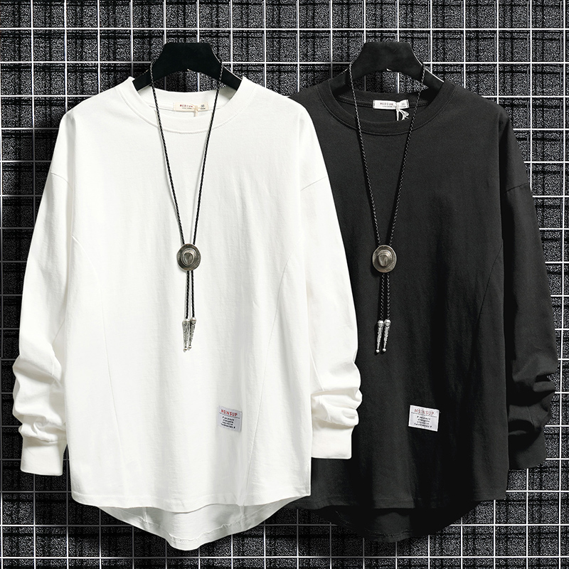 潮牌男士长袖t恤纯棉2022秋冬季潮流衣服打底衫宽松圆领加绒卫衣