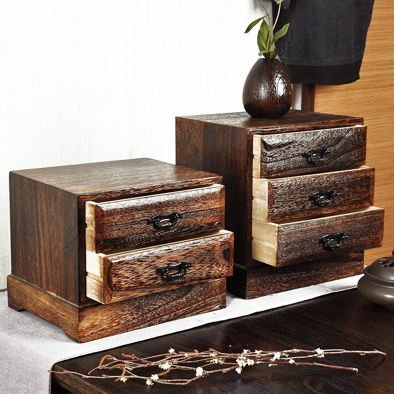 收纳实木暗格储物盒首饰抽屉复古桌面化妆品整理桌面收纳盒