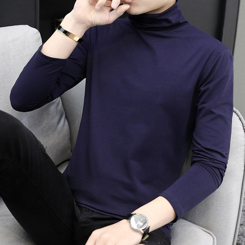 秋天有带领子长袖t恤男士高领小衫夏季薄款修身春秋男装上衣服丅 - 拓