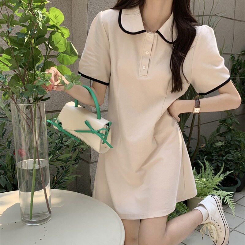 学院风polo连衣裙女夏季设计感宽松休闲小个子polo领短袖t恤裙子