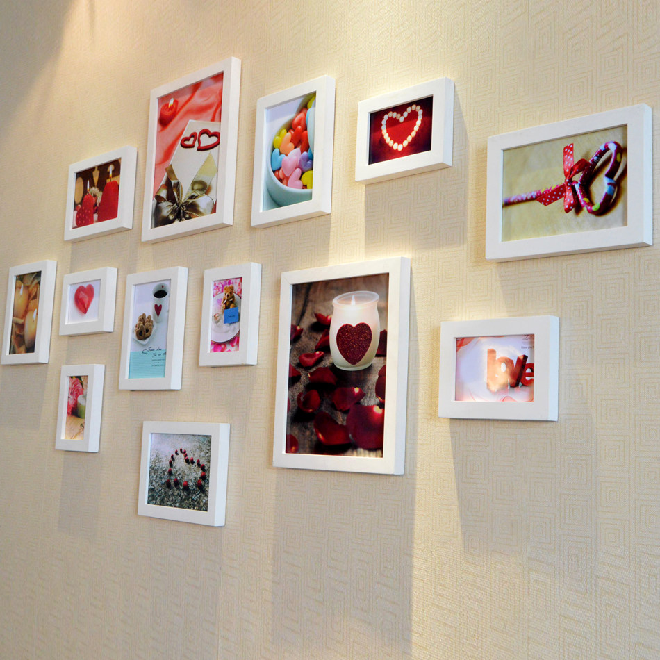 照片彩色实木客厅卧室相片框墙创意组合可带照片墙