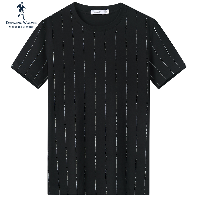 【纯棉】与狼共舞圆领短袖字母印花T恤男士2022夏季柔软透气上衣