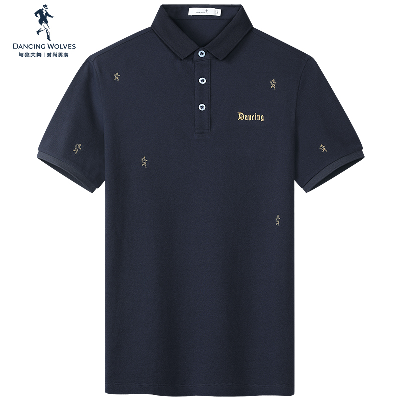 【散点刺绣】与狼共舞翻领短袖T恤男2022夏季纯棉凉感透气Polo衫
