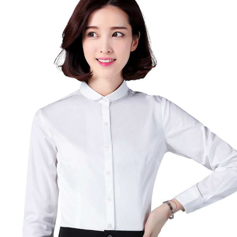 白衬衫领韩版春夏2020衬衣正装职业装修身娃娃圆领衬衫