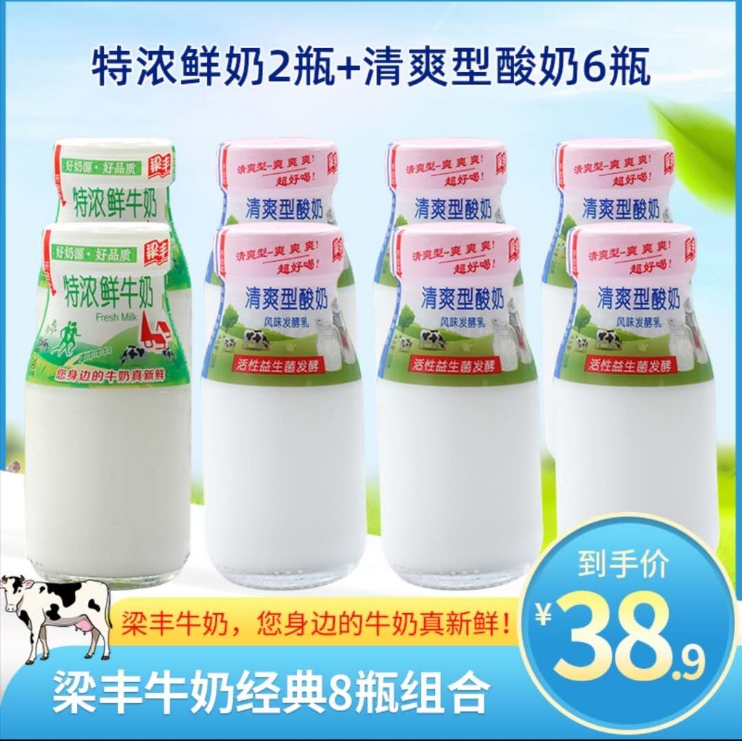梁丰牛奶经典8瓶梁丰特鲜奶2瓶清爽型酸奶6瓶酸奶