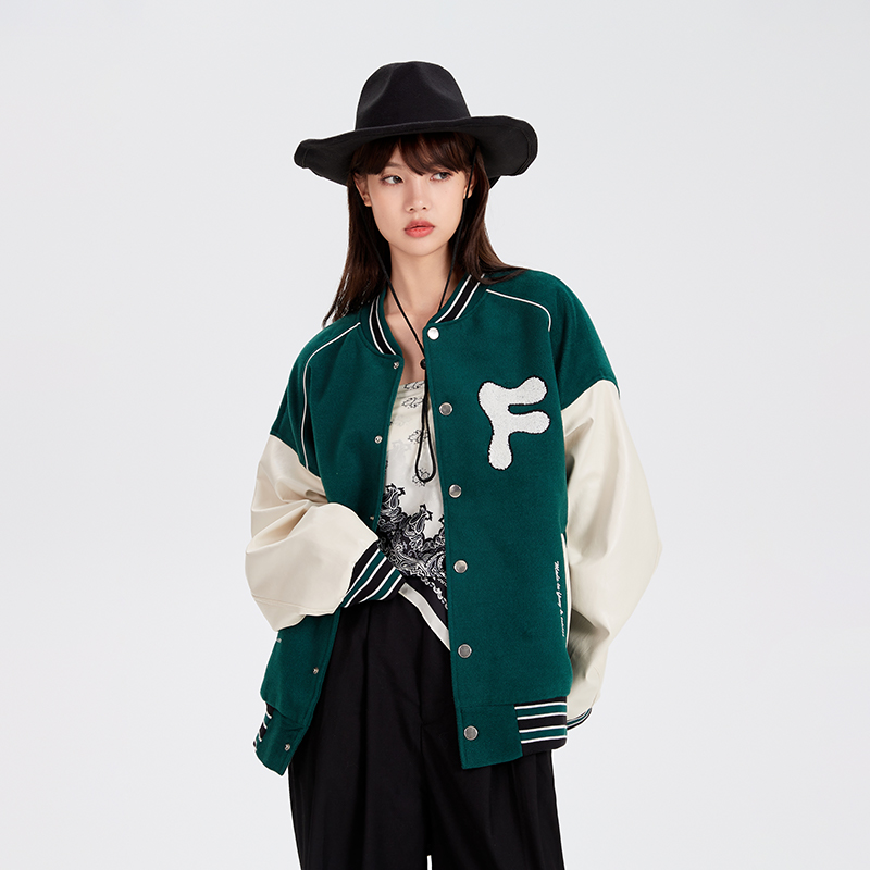 【FPMZ官方店铺】毛巾绣时钟天使刺绣军绿色外套潮夹克棒球服男女