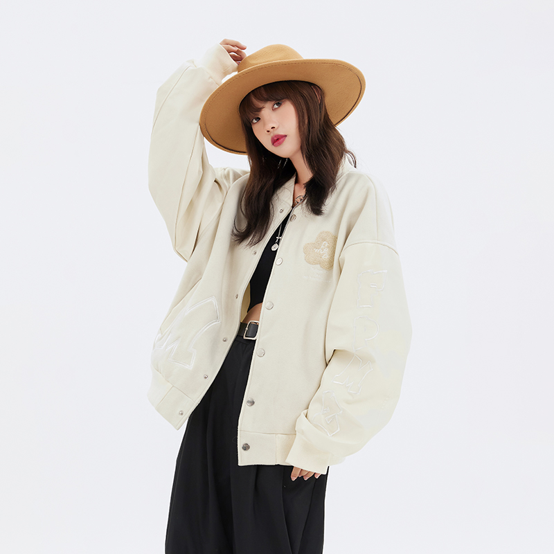 【FPMZ官方店铺】小花烫钻刺绣字母棒球服短外套男女情侣潮牌宽松