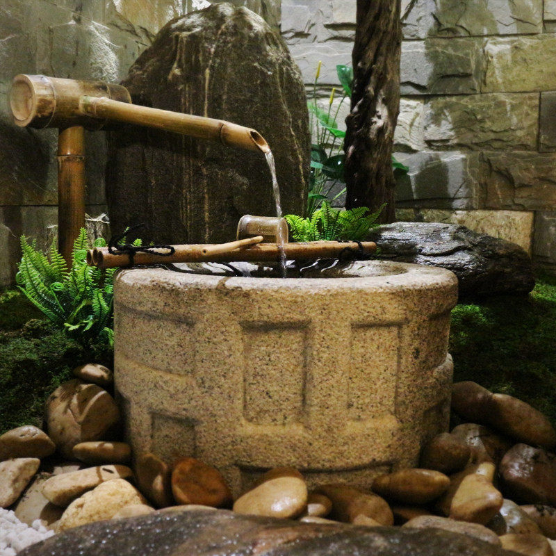 景观摆件日式手工竹子流水鱼缸石槽阳台日料摆件