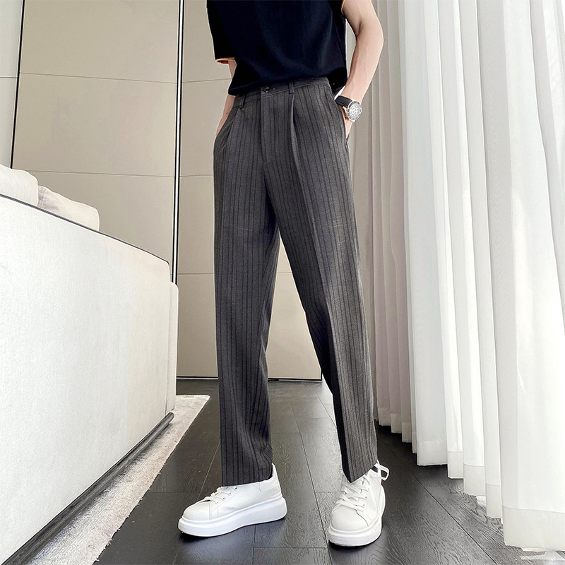 西裤条纹男裤子轻熟风穿搭直筒垂感休闲长裤高级感炸街潮流西装裤