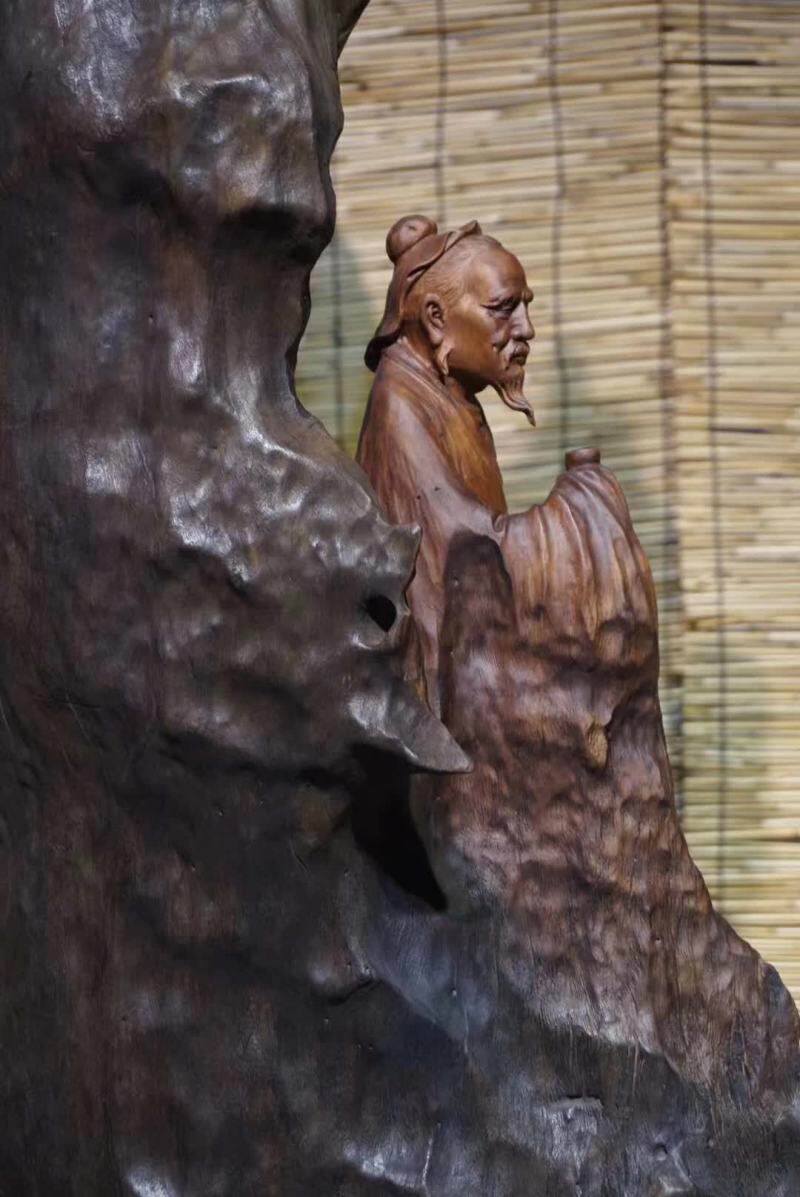 摆件根雕茶圣陆羽红椿乌木人物月下品茗喝茶根雕