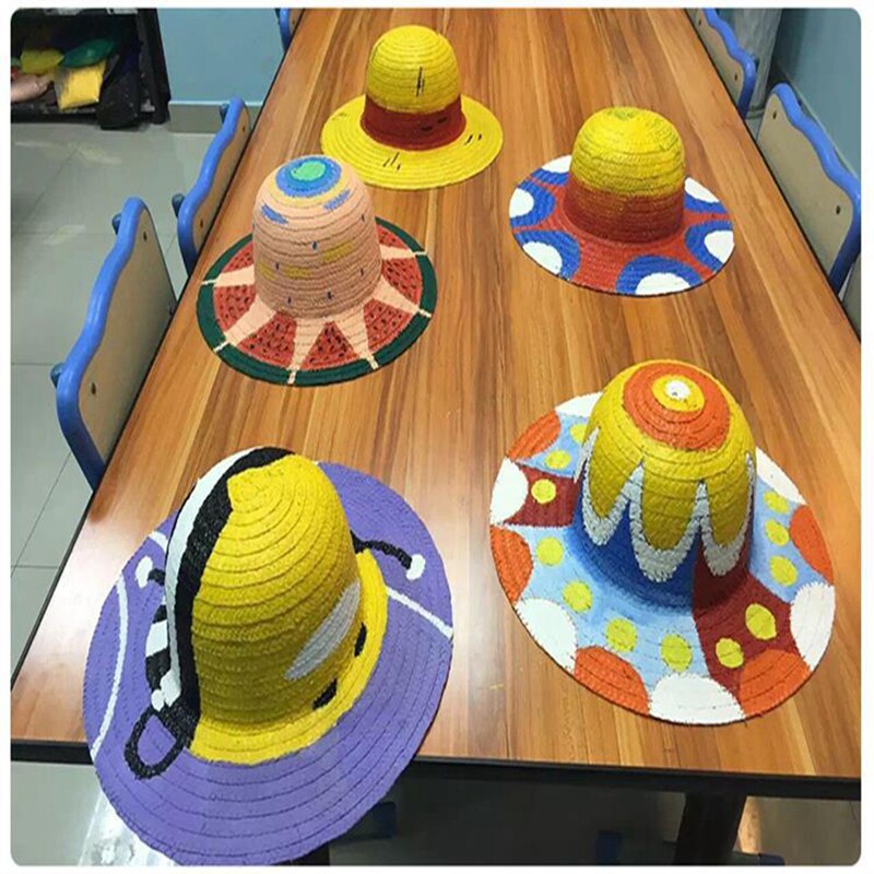 手绘草帽帽子儿童diy手工手工制制作创意美术白模填色