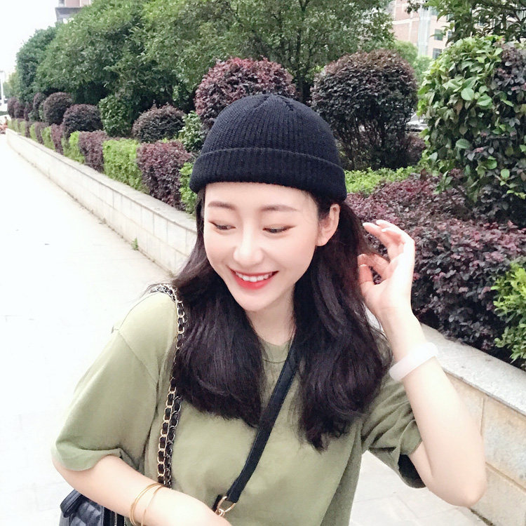 人气韩版圆顶头ins潮嘻哈卷边针织雅痞帽男女冷帽月子毛线地主帽 - 昊