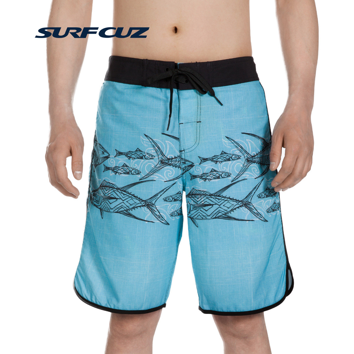 surfcuz水墨鱼群款速沙滩裤男海边度假夏季游泳沙滩裤