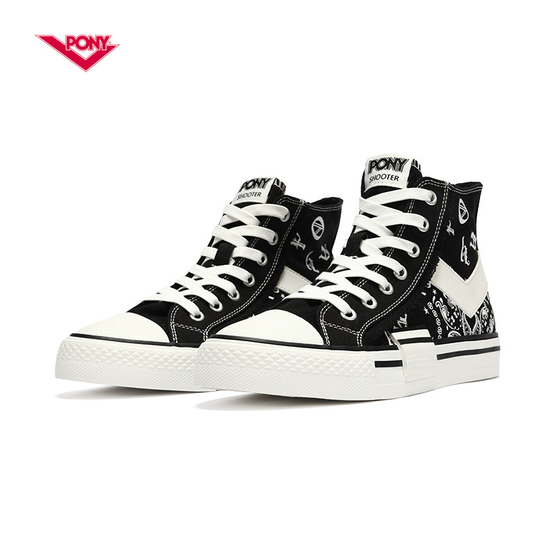pony波尼情侣典高休闲鞋潮流帆布布鞋腰果花纹帆布鞋